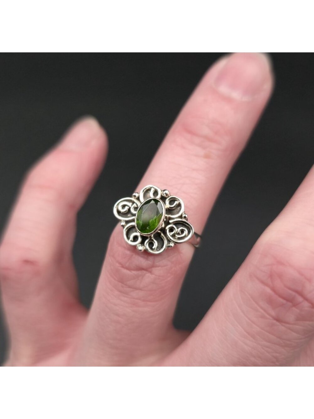 Size 6.25 Sterling Silver Filigree Russian Chrome Diopside Solitaire Ring A7486 - Picture 5 of 9
